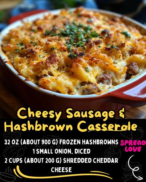 Cheesy Sausage & Hashbrown Casserole Sausage Hashbrown Casserole, Sausage Hashbrown Breakfast Casserole, Cheeseburger Meatloaf, Frozen Hashbrowns, Mexican Casserole Recipe, Chicken Parmesan Pasta, Hashbrown Casserole, Hashbrown Breakfast Casserole, Chicken Pasta Bake