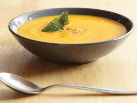 Vitamix Sweet Potato Soup Recipe | Food Network Vitamix Soup Recipes, Vitamix Soup, Potato Soup Recipes, Curried Carrot Soup, Sweet Potato Soup Recipes, Tofu Soup, Vitamix Recipes, Cooking Sweet Potatoes, Vegan Soups