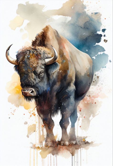 Andrew Simoson | WATERCOLOR | African Buffalo Bison Watercolor, Buffalo Painting, Bison Art, Buffalo Art, African Buffalo, Painted Bags, Wildlife Paintings, The Embrace, Indigenous Art