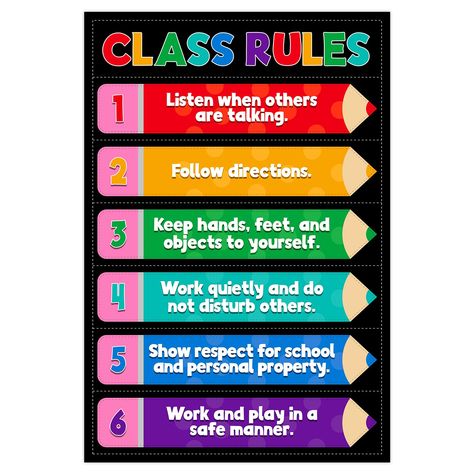 PRICES MAY VARY. 【Classroom Posters Size】: Classroom rules poster measures 11" x 17", ensuring that it can be easily seen and read for kids.Whether it's displayed on a wall,chalkboard, bulletin board,or classroom door,students will be able to watch the rules conveniently. 【Durable Material】: Classroom rules chart decor is made from durable and quality paper,poster is long-lasting.It can handle daily use in a busy classroom without tearing or fading. 【Classroom Rules Poster】：Behavior educational Elementary Classroom Behavior Chart, Classroom Design For Preschool, Positive Rules For Classroom, School Rules Bulletin Board, Classroom Decoration Middle School, Class Rules For Kindergarten, Classroom Rules Design, Classroom Rules For High School, Kindergarten Classroom Rules Poster