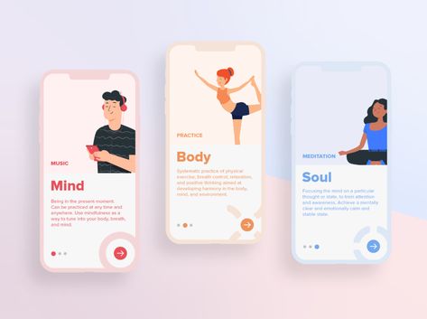 Mindful Yoga App by Filip Andonov on Dribbble การออกแบบ Ui Ux, To Do App, Mindful Yoga, Mindfulness App, Ui Design Mobile, Yoga App, App Design Layout, Ux App Design, Mobile App Design Inspiration