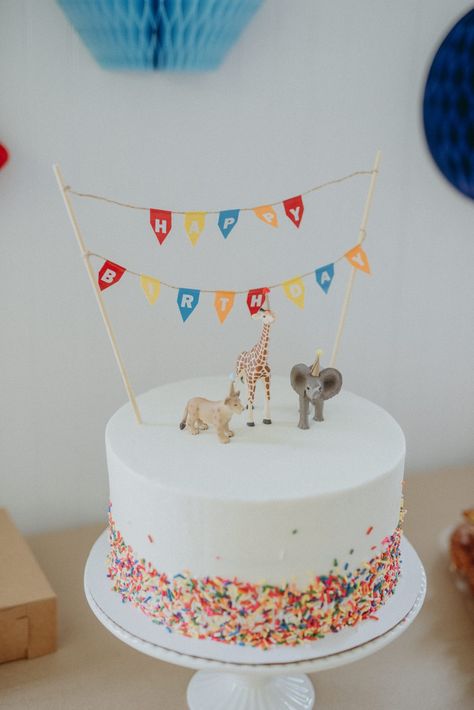 Birthday Cake Animal Theme, Fun To Be One Cake, Simple Animal Cake, 1st Birthday Party Simple, First Birthday Boy Animal Theme, Minimal 1st Birthday Party, Minimal First Birthday Party, Simple First Birthday Boy, Party Animal 1st Birthday