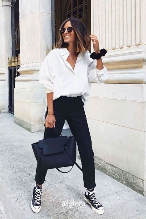 La chemise blanche, comment la porter ? Svarta Outfits, Casual Chique Stijl, Smart Casual Women, Casual Chic Outfits, Business Casual Outfits For Work, Outfits With Converse, Summer Work Outfits, Mode Casual, Stil Inspiration