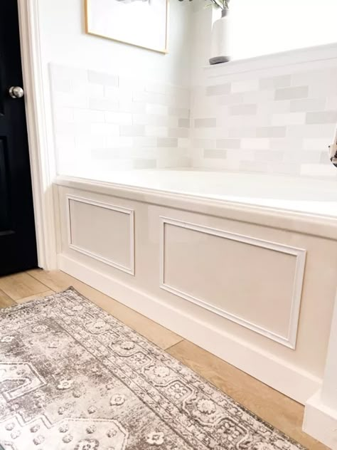 Discover a wallet-friendly way to transform your bathtub with DIY PVC trim. Revamp your bathroom effortlessly in no time! Bathtub Replacement Ideas, Garden Tub With Tile Surround, Bathtub Trim Ideas, Stone Around Bathtub, Builder Grade Bathtub Makeover, Old Tub Makeover, Trim Around Bathtub, Fiberglass Tub Makeover, Diy Bath Panel