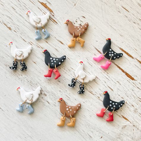 Quick and Easy Clay Magnet Ideas for Beginners Bird Earrings Handmade, Chicken Earrings Clay, Ceramic Clay Earrings, Popular Polymer Clay Earrings, Chicken Polymer Clay, Birthday Clay Earrings, Clay Earing Idea, Clay Chicken Earrings, Polymer Clay Chicken Earrings