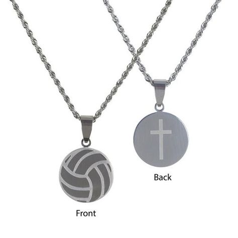 Inspiring necklace for young athlete, features a silhouette sport design on the front and cross design on the back. Stainless steel disc pendant has polished and matte silver finishes. 0.75 pendant on 18 stainless steel rope chain. Carded with Philippians 4:13 Scripture reference. Aesthetic Volleyball Pictures, Volleyball Gift Ideas, Volleyball Wallpapers, Volly Ball, Volleyball Drawing, Volleyball Aesthetic, Volleyball Accessories, Volleyball Motivation, Volleyball Necklace