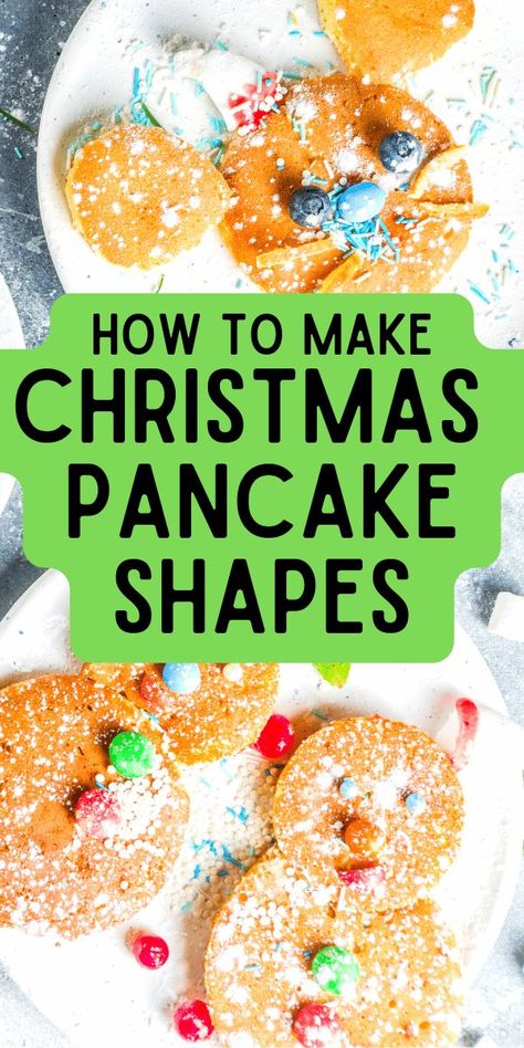 Fun holiday pancake shapes for kids-great for Christmas morning pancake breakfast for kids and adults. TONS of ideas for a Christmas pancakes and pajamas party - homemade Rudolph panckes for kids, Santa pancakes for kids AND MORE! #christmasbreakfast #christmaspancake #pancakerecipes #holidayideas Party Breakfast Food, Christmas Pancakes For Kids, Christmas Party Breakfast, North Pole Breakfast Ideas, Breakfast Christmas Morning, Winter Breakfast Ideas, Pancakes For Kids, Santa Pancakes, Holiday Pancakes