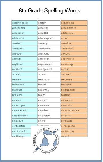 This list of 8th grade spelling words will challenge your students and help them to prepare for spelling bee competitions. Difficult Spelling Words, Grade 8 Spelling Words, Difficult Words To Spell, Adult Spelling Bee Words, 8th Grade Homeschool Ideas, 8th Grade Spelling Words List, 8th Grade English Worksheets, Homeschool 8th Grade, Grade 8 Worksheets