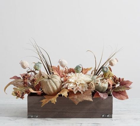 Pumpkin Centerpiece Cornucopia Arrangement, Country Thanksgiving Decorations, Artificial Arrangements, Flowers Pottery, Decorating Apartment, Diy Pumpkins, Fall Centerpieces, Pumpkin Vase, Pumpkin Centerpiece