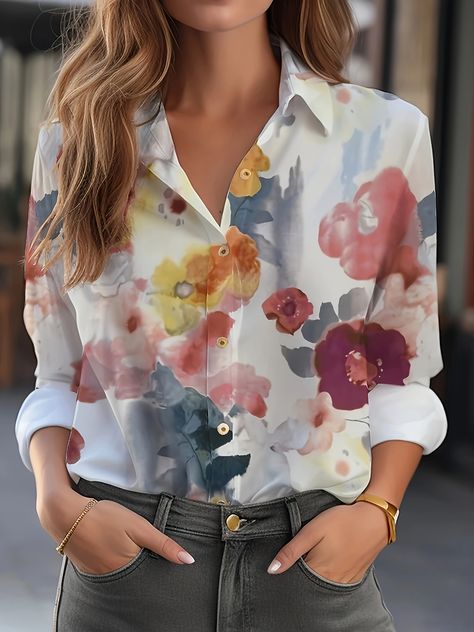 Cheap Office Blouse With Floral Print, Cheap Elegant Shirt With Floral Print, Elegant Cheap Shirt With Floral Print, Cheap Floral Print Button-up Shirt, Flower Blouse, Winter Fabric, Elegant Flowers, Flower Shirt, Elegant Shirt