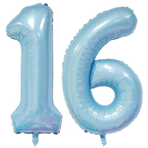 PRICES MAY VARY. Value Pack-2 Pieces 40 Inch light blue number Balloons: No.1 light blue number balloon + No.6 light blue number balloon.Each set of number balloons comes with a straw to help you inflate each number and a long ribbon (random color). Premium Quality Foil Balloon: Our premium quality balloons are crafted with a durable, ultra-shiny aluminum foil that maintains form without leaking or losing air, strong and auto-seal. Easy Use: The number balloons are fast and easy to inflate using Light Blue Birthday Decorations, Light Blue Sweet 16 Decorations, 16th Birthday Party Decorations, Blue Birthday Themes, Light Blue Balloons, Beach Bday, Light Blue Decor, 16 Number, Blue Sweet 16