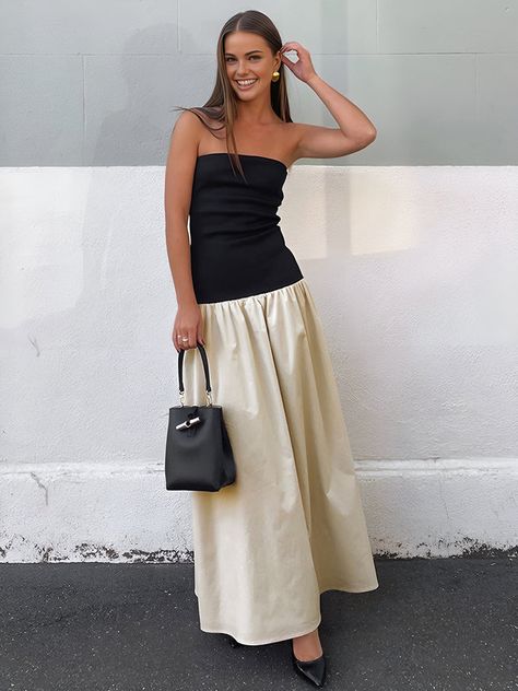 Contrast Color Tube Long Dress Long Tube Dress Outfit, Tube Long Dress, Tube Dress Outfit, Allison Bornstein, Long Tube Dress, Tube Dress, Girl Pattern, Cute Casual Outfits, Fitted Dress