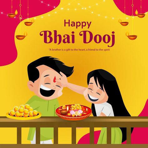 Bhai Dooj Creative Poster, Bhai Dooj Creative, Creative Banner Design, Happy Bhai Dooj, Buddha Painting Canvas, Bhai Dooj, Creative Banners, Easy Mandala Drawing, Brother And Sister Love