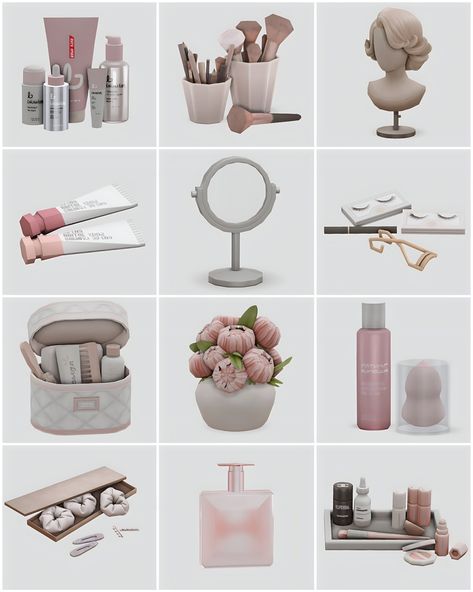 Sims 4 Vanity Essentials CC Finds The Sims 4 Cc Make Up Collection, Sims 4 Make Up Decor, Sims 4 Custom Furniture, Make Up Clutter Sims 4 Cc, Bathroom Decor Cc Sims 4, Decorations Cc Sims 4, Sims 4 Cc Furniture Clutter Makeup, Sims 4 Cc Small Dining Table, S4mm Furniture