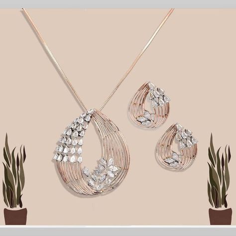 Diamonds never fail to add extra sparkle to your appearance. Choose from a wide collection of gems & jewels with Agarwal & Co. Diamond Pendants Designs Unique, Pendant Set Designs, Rose Gold Necklace Set, Gold Jewelry Prom, Diamond Pendant Jewelry, Bridal Diamond Necklace, Gold Bracelet Simple, Gold Earrings Models, Diamond Bracelet Design