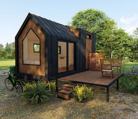 The Tiny House Exterior: 27+ Top Ideas and Guide - GoTinySpace Bedroom Decor Ideas Farmhouse, Prefab Outdoor Kitchen, Whimsigothic Home, Aesthetic Farmhouse, Prefab Shipping Container Homes, Winter House Exterior, Small Barn House, Wohne Im Tiny House, Mobile Home Bathroom