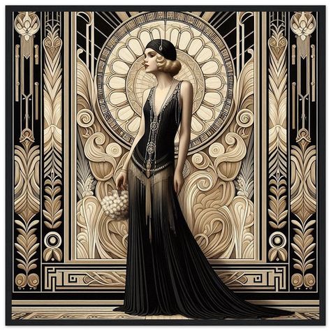 Wall Art Art Deco "Art Deco Femme" Printed on Premium Matte Paper Framed in wood. Perfect for gift, home decor or office.  Our ready-to-hang wooden framed posters are sturdy, durable, and ready to hang instantly! The poster is made on our heavier-weight white matte paper that has a natural, smooth uncoated finish that feels luxurious to the touch. The perfect option to stand the test of time.    Features:    The frames are made from pine and come in 4 colors: black, white, natural wood, and dark Strange Flowers, Art Deco Art, Art Deco Pattern, Deco Art, Paper Frames, Mural Art, Brown Wood, Tile Design, Interesting Art