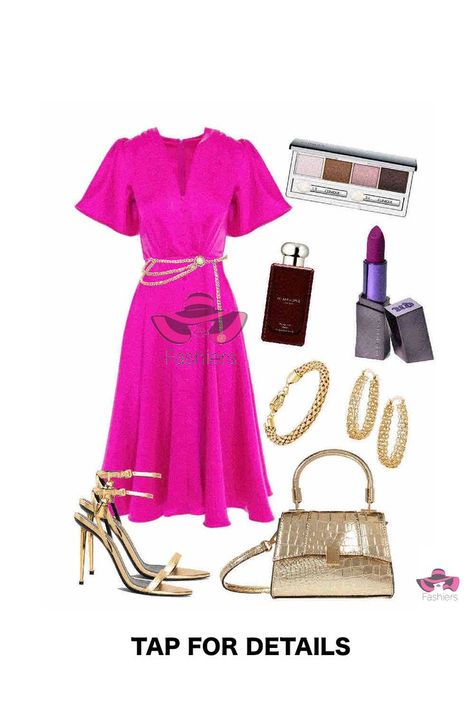 Trendy pink dress! gold high heel sandals gold shoulder bag and belt Visit the link to shop the look. Created with #fashiersapp #dressoutfit #howtowearit #womenfashion #wearthisnext #virtualstylist #stylishlook #fashiontips #streetstyleinspo #matchingsets #styleme #outfittips #aboutalook #wardrobehelp Gold Sandals Outfit, Gold High Heel Sandals, Gold Shoulder Bag, Sandals Gold, Gold Bag, Virtual Stylist, Dress Gold, Fashion Styling, Gold Sandals