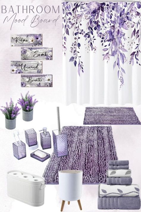 Purple Bathroom Design, Floral Lavender Bathroom Ideas Purple Gray Bathroom Ideas, Purple And Gray Bathroom Ideas, Lavender Bathroom Ideas Decor, Purple Bathroom Ideas Decor, Purple Bathroom Decor Ideas, Lilac Bathroom Ideas, Lavender Bathroom Ideas, Gray And Purple Bathroom, Purple Bathroom Ideas