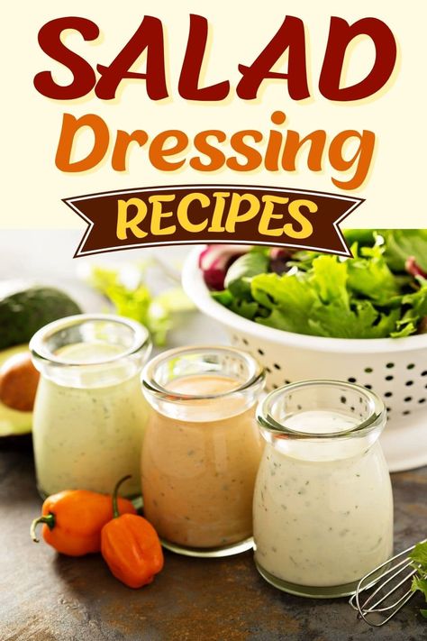 Skip store-bought dressing and make these easy salad dressing recipes at home! From vinaigrette to Caesar to ranch, you can make all your favorites in your own kitchen. Recipe Salad Dressing, No Sodium Salad Dressing Recipes, Canning Salad Dressing, Mayonnaise Dressing Recipes, Home Made Dressing Recipes, Sweet Salad Dressing Recipes, Hidden Valley Ranch Dressing Recipe, Dressings For Salads, House Dressing Recipe