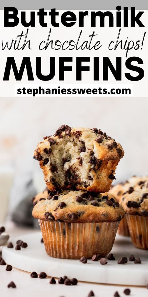 Triple Chocolate Muffins, Buttermilk Muffins, Simple Muffin Recipe, Breakfast Recipes Sweet, Buttermilk Recipes, Muffin Tin Recipes, Homemade Muffins, Chocolate Chip Recipes, Holiday Dessert