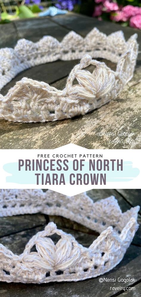 Crochet Crown Ear Warmer, Tiara Crochet Pattern Free, Crochet Tiara Free Pattern Princesses, Crochet Tiara Headband, Crocheted Crown Pattern Free, Crochet Princess Crown, Crochet Crown Patterns Free, Free Crochet Pattern Baby Headband, Crochet Crown Headband