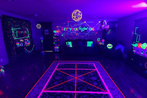 Glow in the Dark Dance Floor from a Glow Dance Birthday Party on Kara's Party Ideas | KarasPartyIdeas.com (50) Glow In The Dark Dance, Dance Birthday Party, Glow Dance, Silvester Diy, Birthday Dance, Glow In Dark Party, Glow Stick Party, Neon Birthday Party, Dance Party Birthday