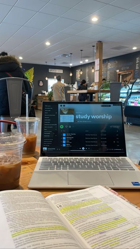 2024 Vision Board Studying, Vision Board Notes, Christ With Coffee On Ice, Cafe Bible Study, Indiana Bible College, Coffee Shop Homework Aesthetic, Bible Study Coffee Shop Aesthetic, Solo Bible Study, Bible Study And Coffee