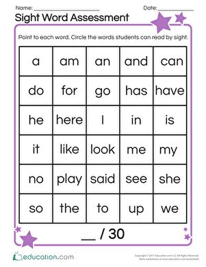 Take time to conduct a helpful sight word assessment with this reading exercise. This worksheet asks students to circle high frequency words such as “am,” “look,” and “in” that they can recognize by sight. This worksheet is great for evaluating where your students stand when it comes to their kindergarten sight words. #educationdotcom Words Kindergarten, Sight Word Assessment, Sight Word Worksheets Free, Sight Word Worksheet, For Kindergarten, Sight Words Worksheets, Tutoring Ideas, Kindergarten Sight Words, Kindergarten Assessment