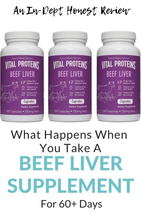 Vital Proteins Beef Liver Review - How it can help with healthy skin, hair and nails, reduce PMS symptoms, boost collagen and energy, help your metabolism, & improve digestion through Vitamin A, B12, Folate, Riboflavin, Zinc, Copper, and Choline. #collagen #healthyeating #antiaging #weightloss #healthy #healthyfood #fitness #health #wellness #wellnesswednesday #supplements #vitamins #skin #skincaretips  #fitness #weightloss #diet #nutrition #natural #naturalremedies #vitalproteins #beefliver Beef Liver Benefits, Liver Capsules, Liver Cleanse Juice, Liver Supplements, Boost Collagen, Vital Proteins, Beef Liver, Health Vitamins, Abdominal Fat