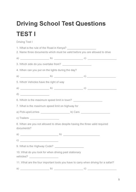 Kenya Driving Test Questions and Answers - Driving School Test Questions TEST I Driving Test I What - Studocu Driving Test Questions, Winter Arch, School Questions, Regulatory Signs, School Test, Lit Meaning, School Testing, Vehicle Inspection, Test Questions