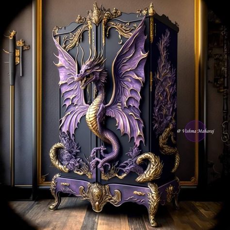 Gothic Home Decor Kitchen, Fantasy Apartment Decor, Fantasy Room Decor Ideas, Dragon Room Decor, Dark Fantasy Bedroom, Goth Furniture, Victorian Gothic Home Decor, Fantasy Home Decor, Casa Fantasy