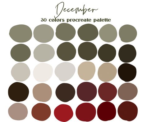 Months Color Palette, Christmas Neutral Color Palette, Procreate Pallets, Procreate Swatches, Christmas Palette, Christmas Color Palette, Procreate Color Palette, Ipad Procreate, Winter Color Palette