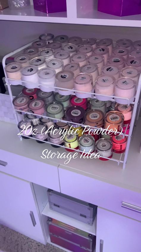 Nail Dip Storage Ideas, Acrylic Powder Organization, Dip Powder Organization Ideas, Nail Dip Powder Storage Ideas, Dip Powder Organization, Dip Powder Storage Ideas, Dip Powder Storage, Nail Supplies Organization, Nail Organization