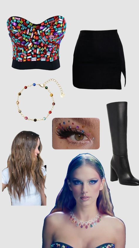 Taylor Swift Bejeweled Costume, Diy Bejeweled Top Taylor Swift, Taylor Swift Concert Outfit Bejeweled, Bejeweled Taylor Swift Outfit Ideas, Eras Tour Bejeweled Outfit, Bejewled Clothing Taylor Swift, Bejeweled Eras Tour Outfit, Bejewelled Outfit, Bejeweled Outfit Ideas