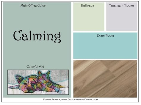 What Color Should I Paint My Veterinary Clinic? | Decorating by Donna • The Colorful Clairvoyant Vet Clinic Color Scheme, Pet Clinic Design Ideas, Vet Office Decor Waiting Rooms, Veterinary Clinic Design Receptions, Veterinary Clinic Ideas, Vet Clinic Ideas, Vet Clinic Design, Veterinary Clinic Design, Vet Office Decor