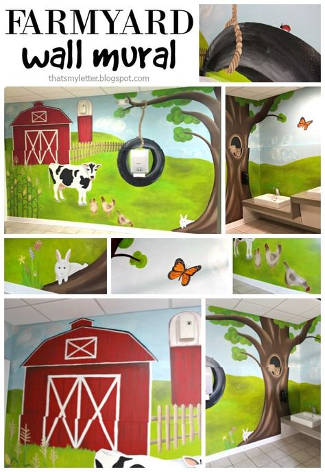 diy painted farmyard wall mural Wall Murals Painted Diy, Farm Mural, Farm Bedroom, Big Bedroom, Preschool Room, Diy Playroom, Wall Murals Diy, Letter Diy, Kids Room Murals