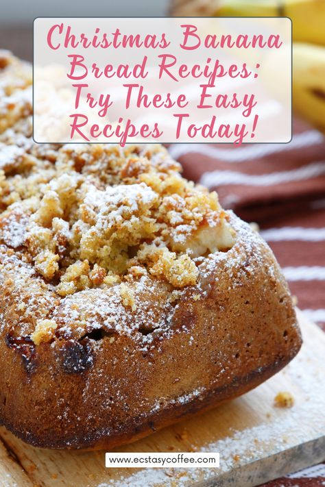 Get in the holiday spirit with these delicious Christmas banana bread recipes! With our easy-to-follow instructions, you'll be baking delicious banana bread in no time. Try one of our recipes today and enjoy your fresh-baked holiday treat! #ChristmasBread #BananaBread #HolidayRecipes Festive Banana Bread, Banana Bread Christmas Gift, Christmas Banana Recipes, Holiday Banana Bread, Christmas Quick Breads Holiday Gifts, Christmas Banana Bread, Christmas Banana, Holiday Bakes, Christmas Breads