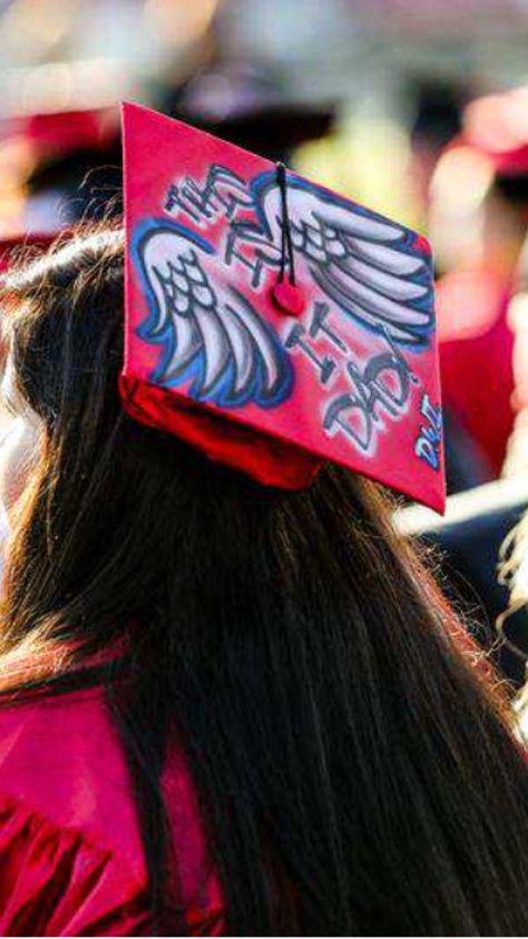 The cap I had done for graduation. #graduationcap #inmemory #dad #graduation #cap Rip Mom Graduation Cap, Tribute Graduation Cap, Graduation Cap Designs For Passed Loved Ones, Graduation Cap Designs For Dad In Heaven, College Graduation Hairstyles, Graduation Cap Ideas For Lost Loved Ones, Graduation Cap For Lost Loved One, Dad Graduation Cap, Senior Caps