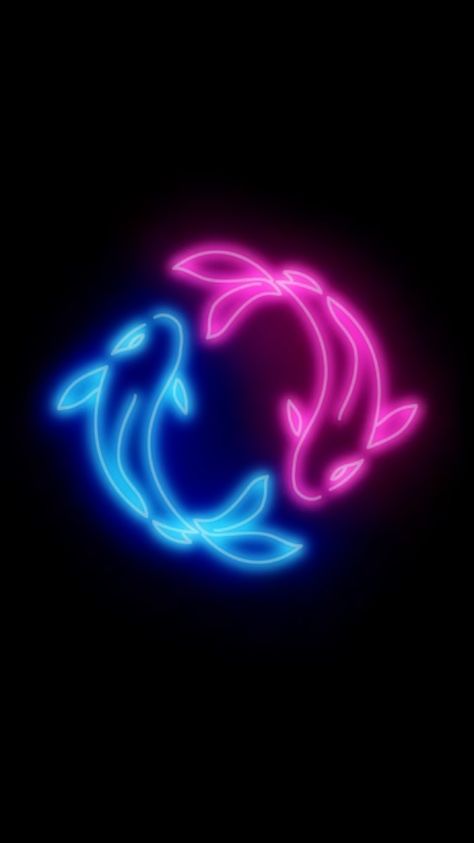 Representation almost equal to that of Ying and Yang 🍃💭💐 Neon Fish, Neon Swim, Neon Sign Art, Blue Neon, Fish Swimming, Blue And Pink, Sign Art, Pretty Wallpapers, Fondos De Pantalla