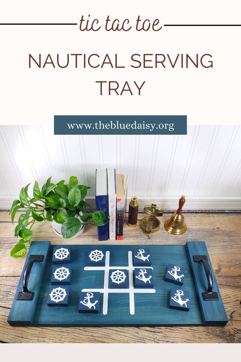 Our unique nautical serving tray is perfect for family game-night or in-home display. It includes five anchor and five ship's wheel game pieces and measures 11.5" x 24". ⁣ ⁣ This is a fun, stylish piece to add to your decor or it could make a wonderful gift. All of our trays can be customized. Ask us how here... amykay@thebluedaisy.org⁣ ⁣ www.thebluedaisy.org⁣ Nautical Wood Decor, Nautical Front Porch, Naval Decor, Nautical Anchor Decor, Nautical Decor Diy, Nautical Bar, Diy Nautical Decor, Beach Crafts Diy, Diy Nautical