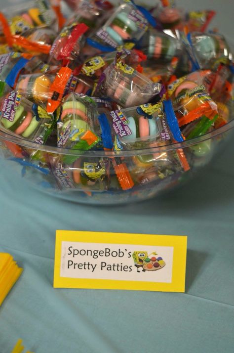 Spongebob Ideas Party, Spongebob Treats Diy, Spongebob Themed Food Labels, Spongebob Party Food Labels, Pretty Patties Spongebob, Spongebob Birthday Party For Adults, Spongebob Movie Night, Spongebob Bday Party, Spongebob 6th Birthday