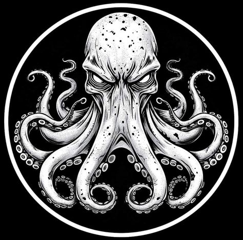 Cthulhu Drawing, Kraken Illustration, Octopus Art Drawing, Octopus Tentacles Art, Kraken Drawing, Cthulhu Tattoo, Kraken Logo, Kraken Tattoo, Trident Tattoo