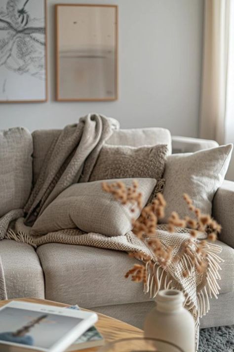 Beige and Grey Living Room Ideas for Chic Decor How To Decorate A Beige Couch, Mixing Gray And Beige Living Room, Greige Sofa Living Room Ideas, Gray And Beige Living Room, Gray And Beige Living Room Ideas, Taupe Couch, Beige And Grey Living Room, Beige Interiors, Beige Couch Living Room