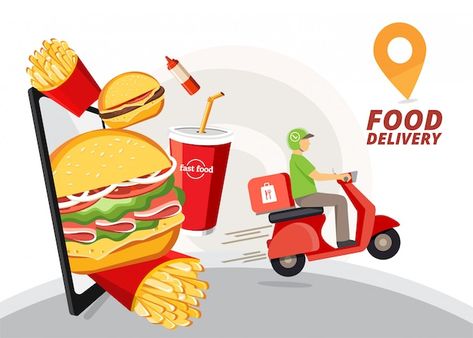 Delivery Scooter, Fast Food Delivery, Chinese Food Delivery, Fast Food Logos, Grab Food, Delivery Pictures, Healthy Food Guide, Meals On Wheels, Food Delivery App