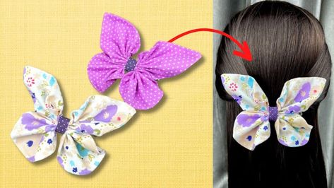 Easy Butterfly Bow Hair Clip How To Make Hair Clips Diy, Easy Diy Butterfly, Fabric Butterflies, How To Make Butterfly, Butterfly Fabric, Hair Clips Diy, Butterfly Bow, Diy Butterfly, Fabric Butterfly