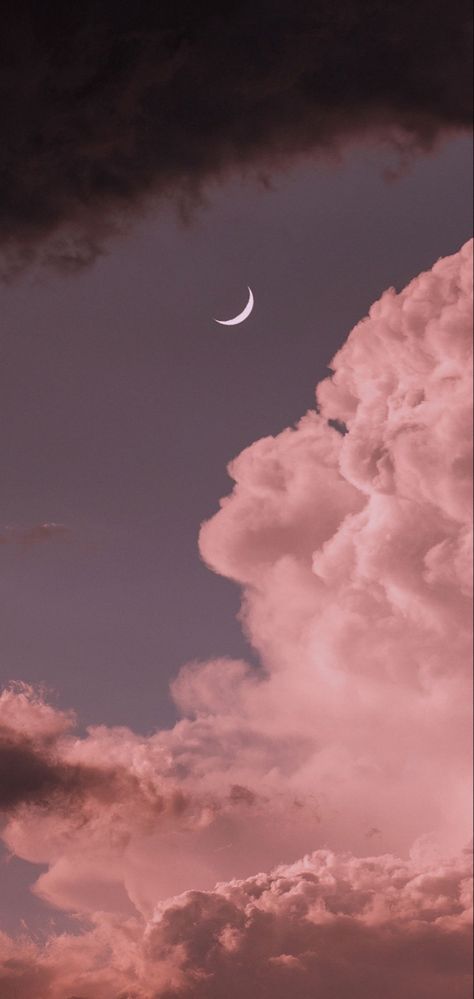 Cloud And Moon Wallpaper, Clouds And Moon Wallpaper, Pink Atheistic, Pink Moon Aesthetic, Aesthetic Cloud Wallpaper, Sunset With Moon, Pink Moon Wallpaper, Iphone Wallpaper Stars, Cloud Sunset