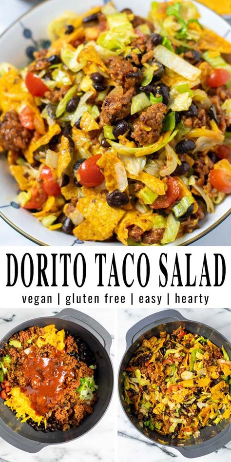 Plant Based Taco Salad, Vegan Dorito Taco Salad, Vegetarian Taco Salad, Dorito Taco Salad, Dorito Taco, Asda Recipes, Vegan Taco Salad, Vegan Ground Beef, Vegan Taco