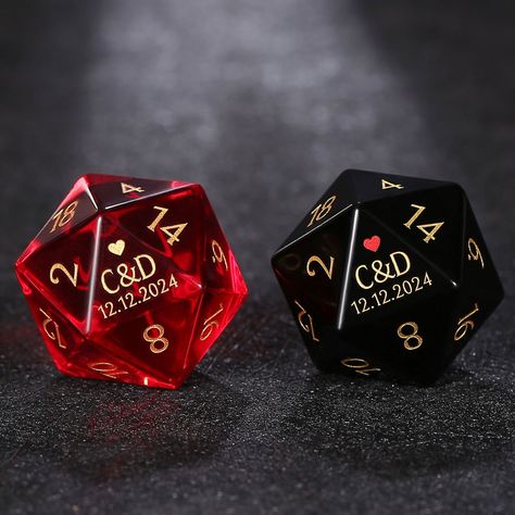 Explain the option situation 1. Only D20, which means that only one D20 is customized  2.Set of7 engrave D20, which means a complete set of dice combinations, in which only the maximum value of D20 is customized  3.Set of dice, which means that each maximum value of each of the seven dice is carved according to the custom content 4. Set of engraveD20&D6。 It means that the maximum value of D20 and D6 in a set of dice will be custom engraved Details - Luxury garnet Gemstone Dice - Seven precious p Nerd Wedding Favors, Dnd Wedding Decorations, Geeky Wedding Favors, Galaxy Wedding Favors, Dnd Bachelorette Party, Dnd Wedding Decor, D&d Themed Wedding, Cryptid Wedding, D And D Wedding