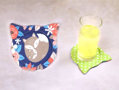 DIY Cat Coaster (with Free Pattern) ⋆ Hello Sewing Coaster Sewing Pattern, Cat Template, Log Cabin Quilt Pattern, Coaster Pattern, Fabric Cat, Sewing Machine Reviews, Cat Coasters, Cute Fabric, Sashiko Embroidery